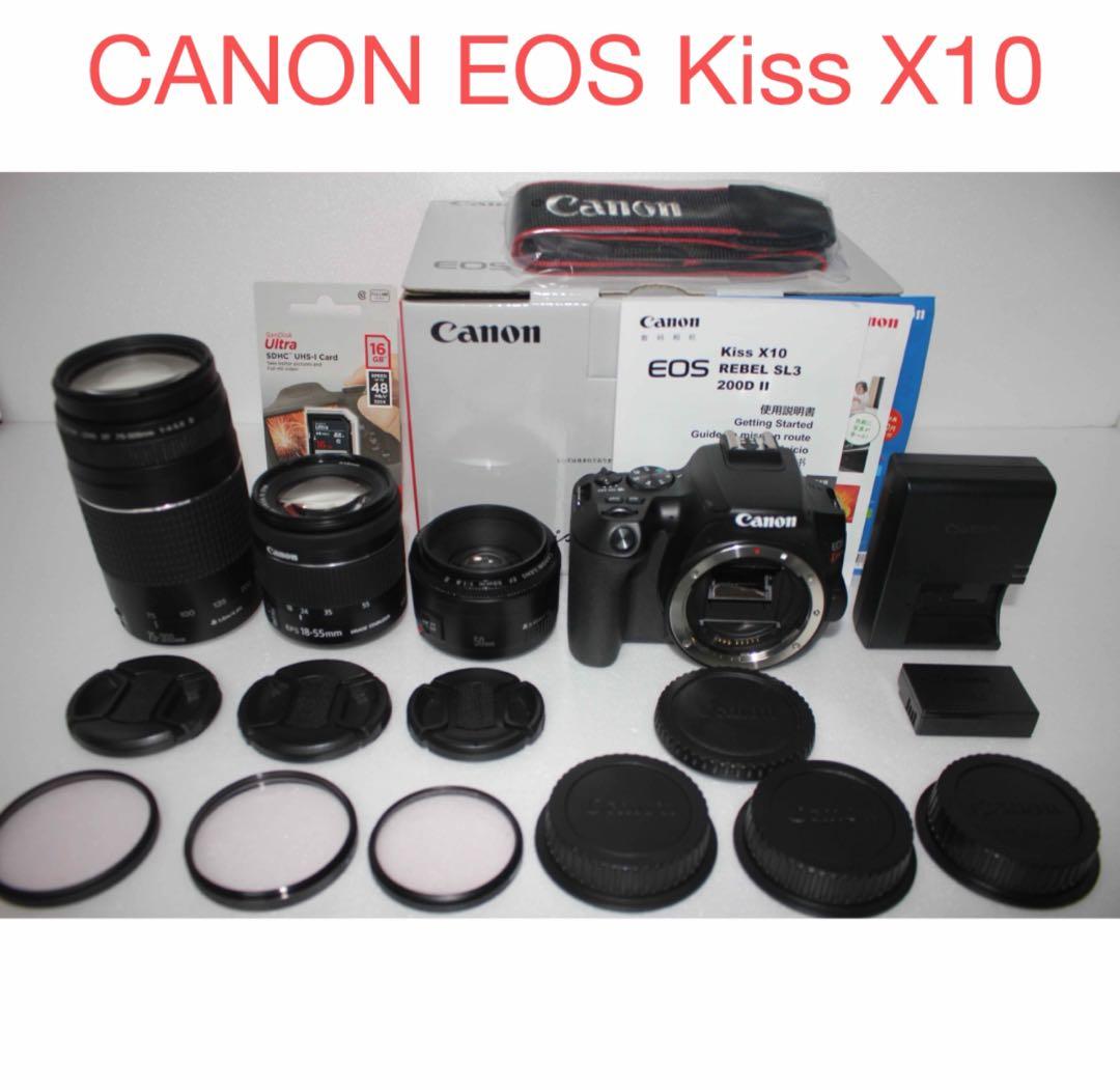 一眼レフカメラcanon kiss x10標準＆望遠＆単焦点トリプルレンズセット