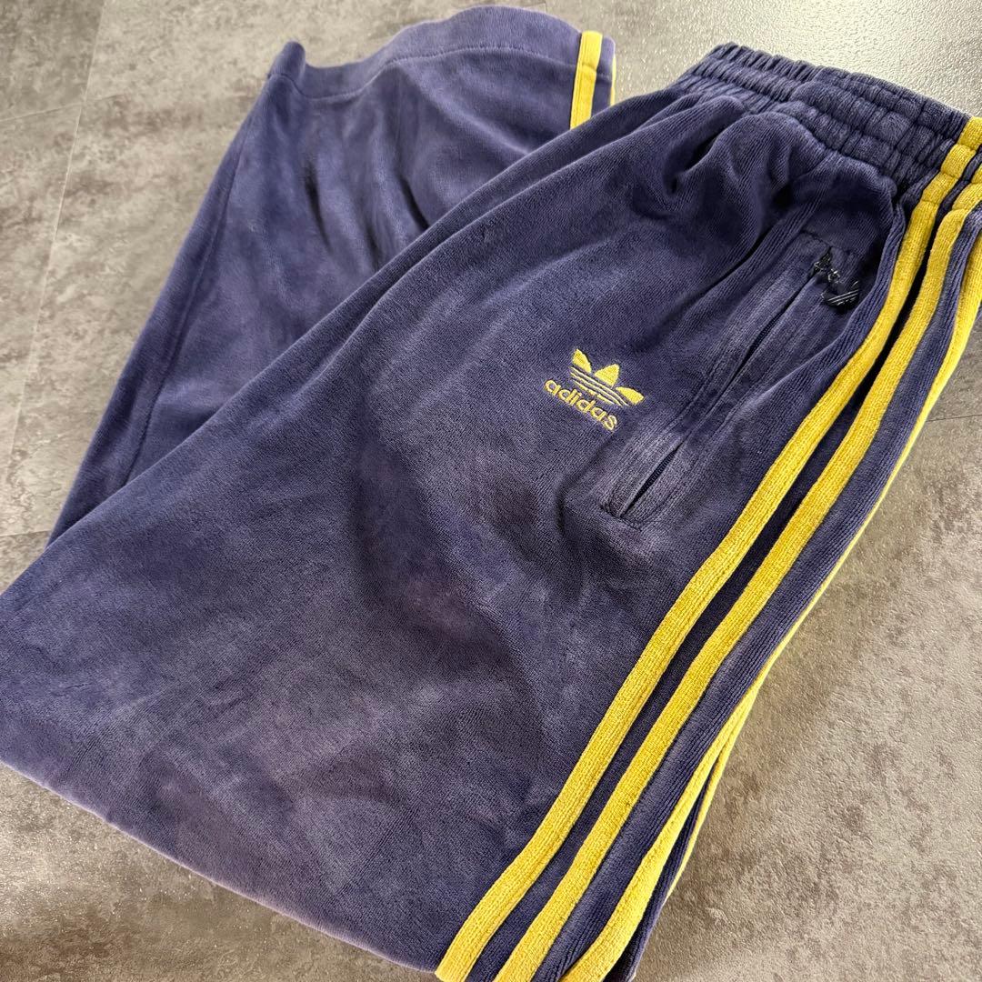 希少 美品 アディダス トラックパンツ　ベロア 紺黄 常田大希　90s M