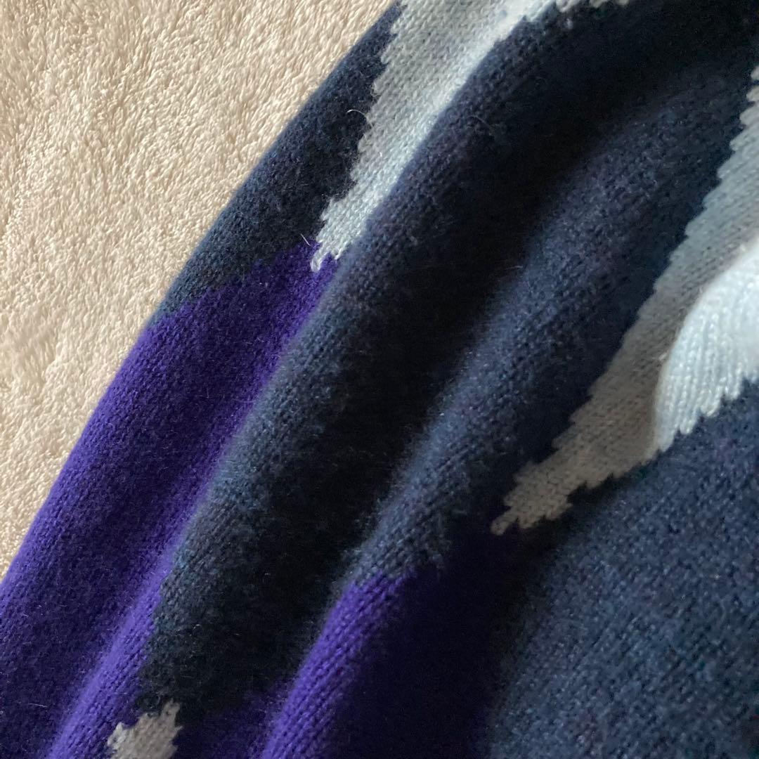 イタリア製バランタイン＊最高級カシミヤ100% アーガイルニット＊ネイビー×水色