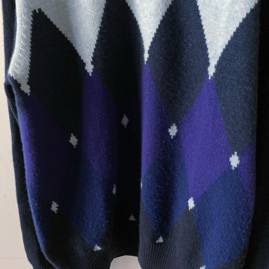 イタリア製バランタイン＊最高級カシミヤ100% アーガイルニット＊ネイビー×水色