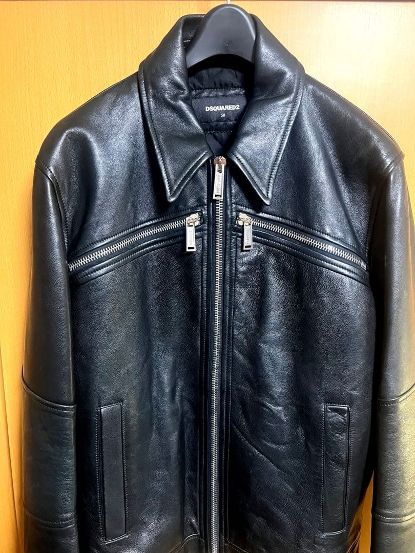 DSQUARED2 レザーシングルライダースジャケット 50