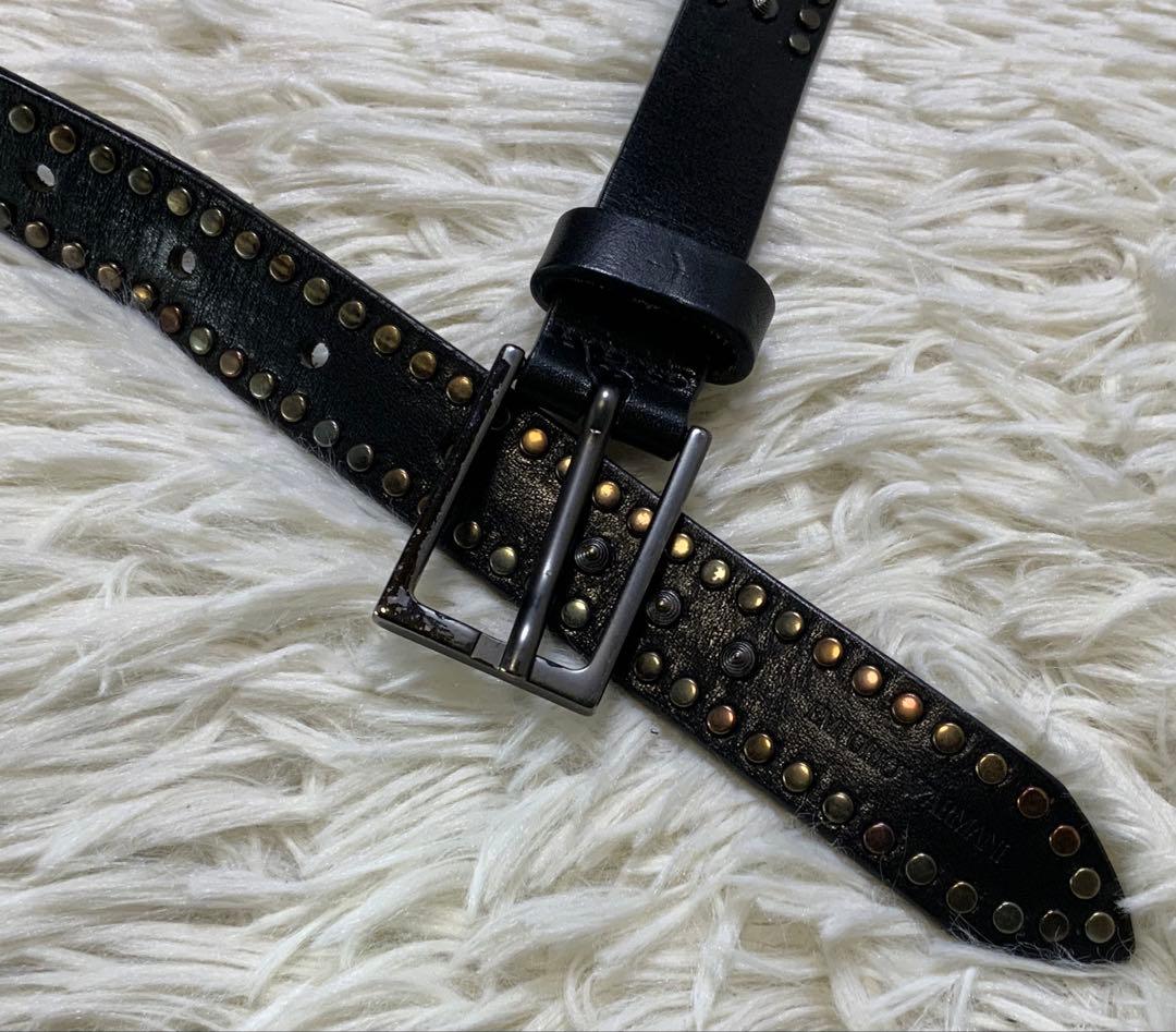 エンポリオアルマーニ レザー スタッズ ナロー ベルト ブラック 全長116㎝