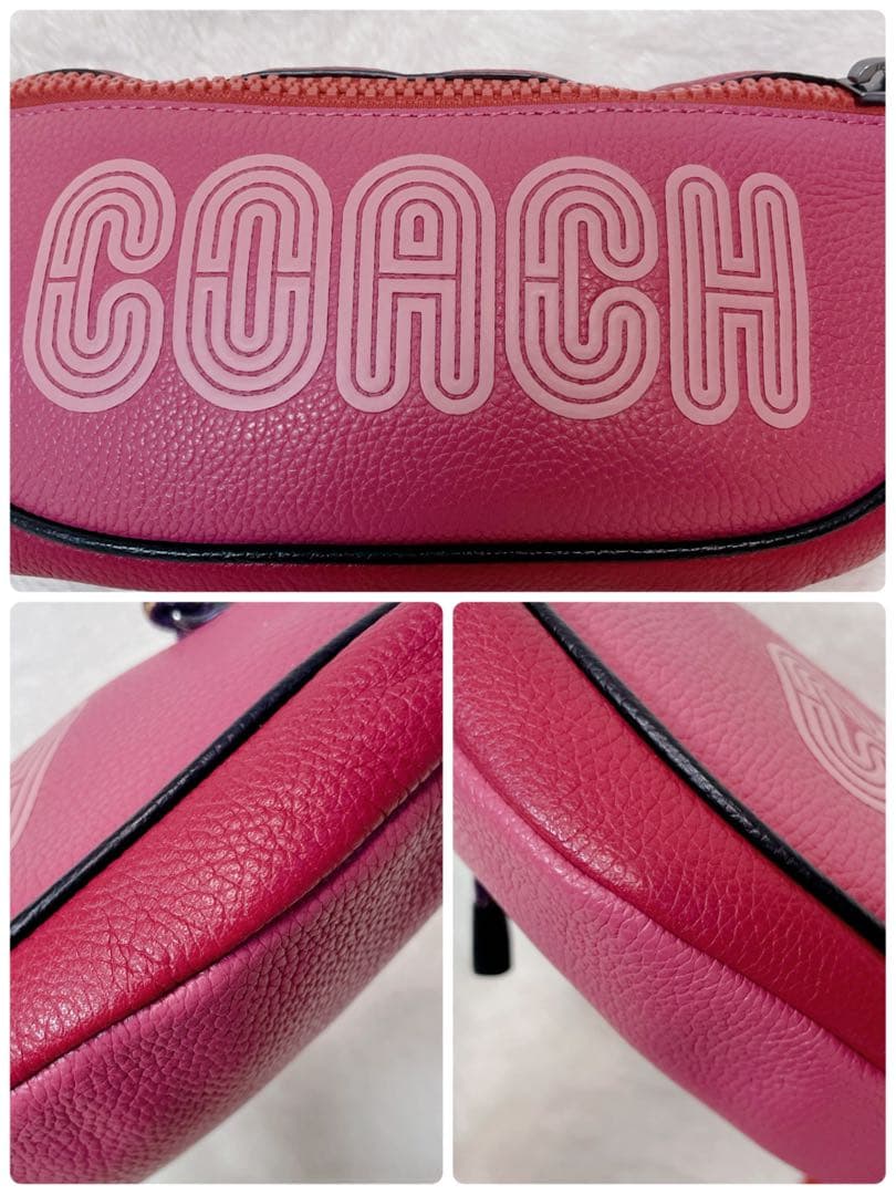 【激カワ】COACH ボディバッグ ウエストポーチ ピンク オールレザー