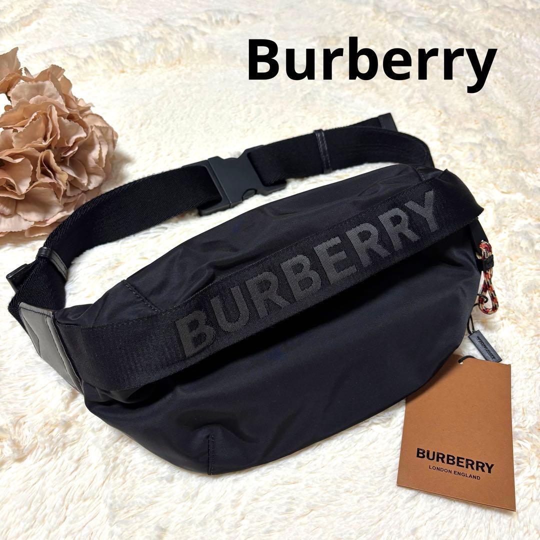 極美品 バーバリー ボディバッグ サコッシュ 黒 ロゴ ユニセックス