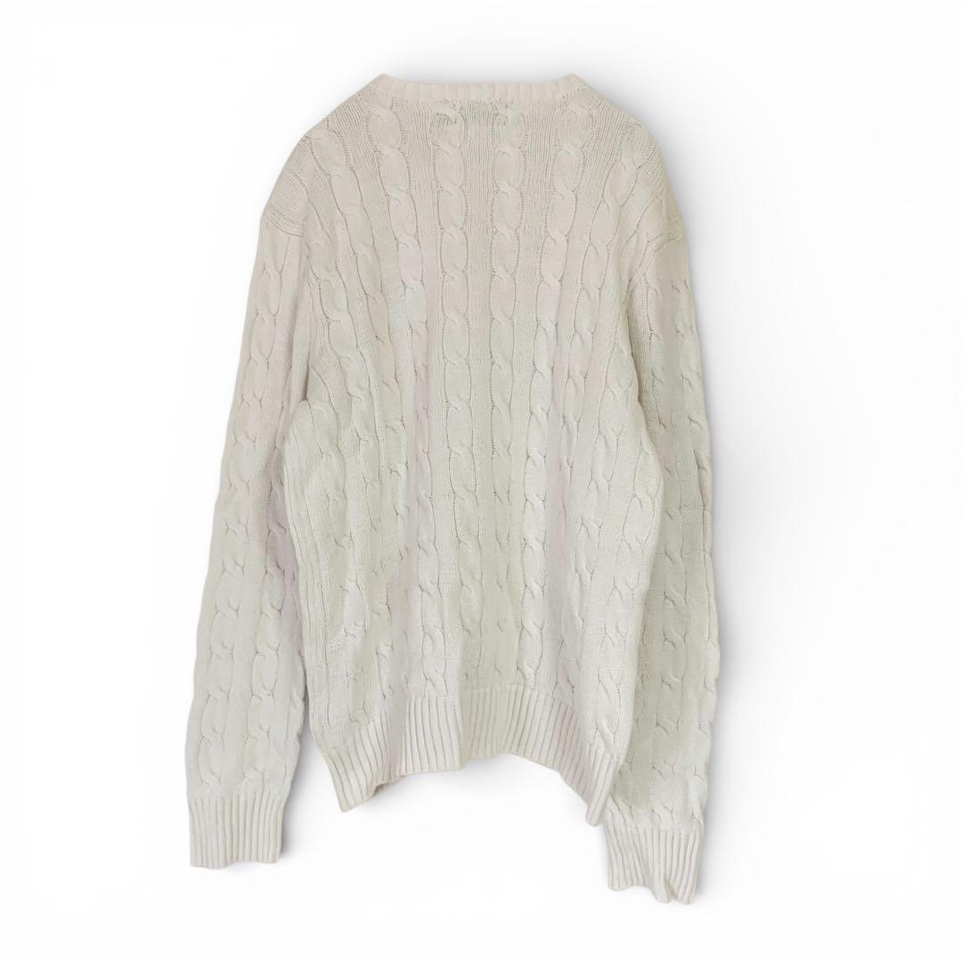 ポロラルフローレン❤️ケーブルニット　コットン　ネイビーポニー刺繍　白　L