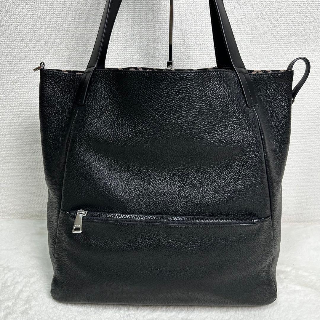 極美品　FURLA リバーシブル仕様　A4収納可　シボ革　トートバッグ　黒