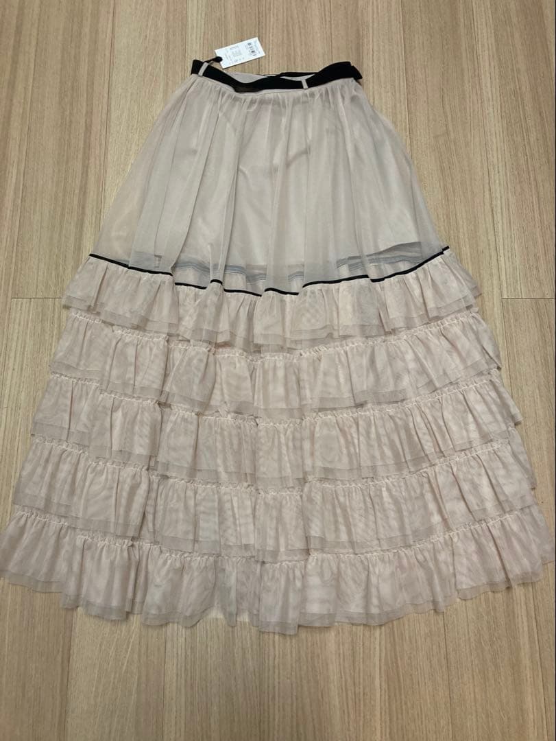 EIMY ISTOIRE チュールティアードレイヤードスカート ピンクベージュ