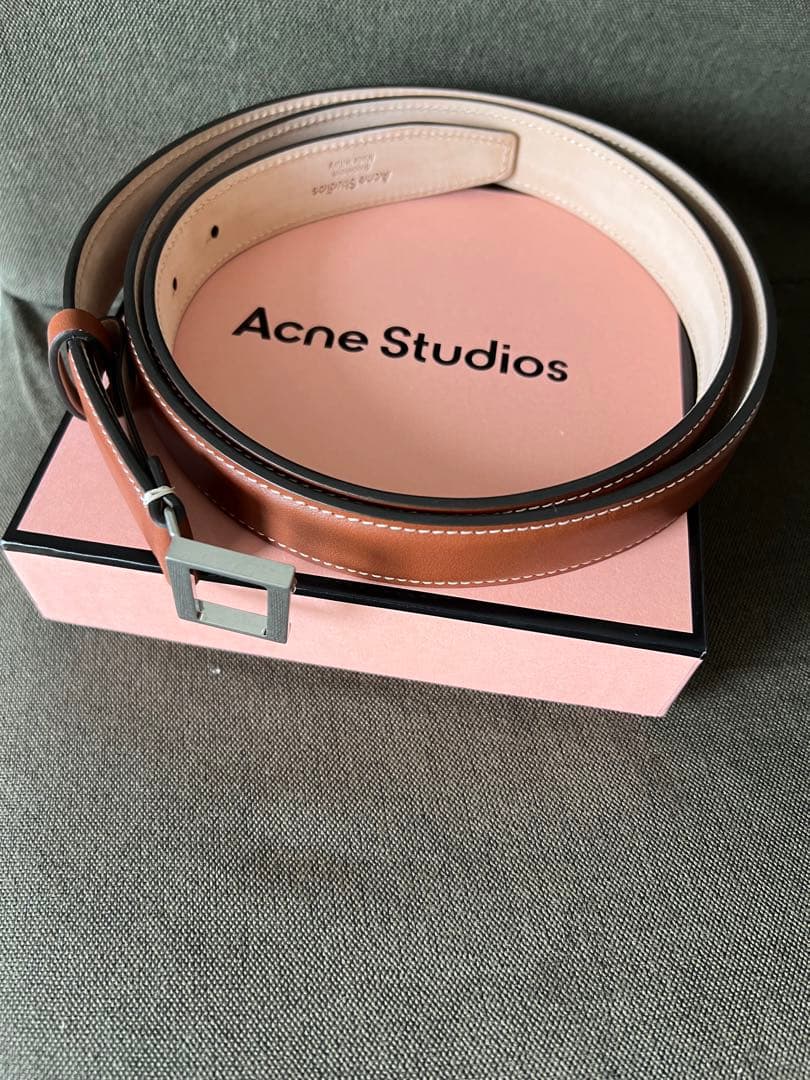 新品　Acne Studios レザーバックルベルト　ブラウン　L 2.5cm
