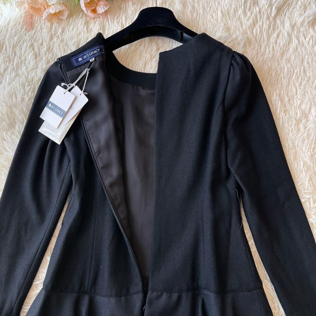 極美品 M'S GRACY ウール ティアード ワンピース ブラック 36