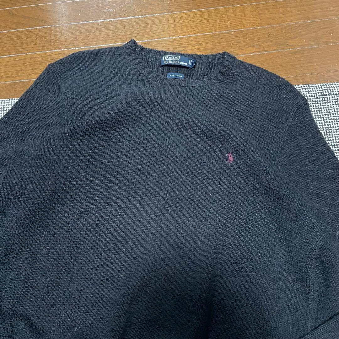 90s ポロ ラルフ ローレン コットンニット　ワンポイント　ブラック
