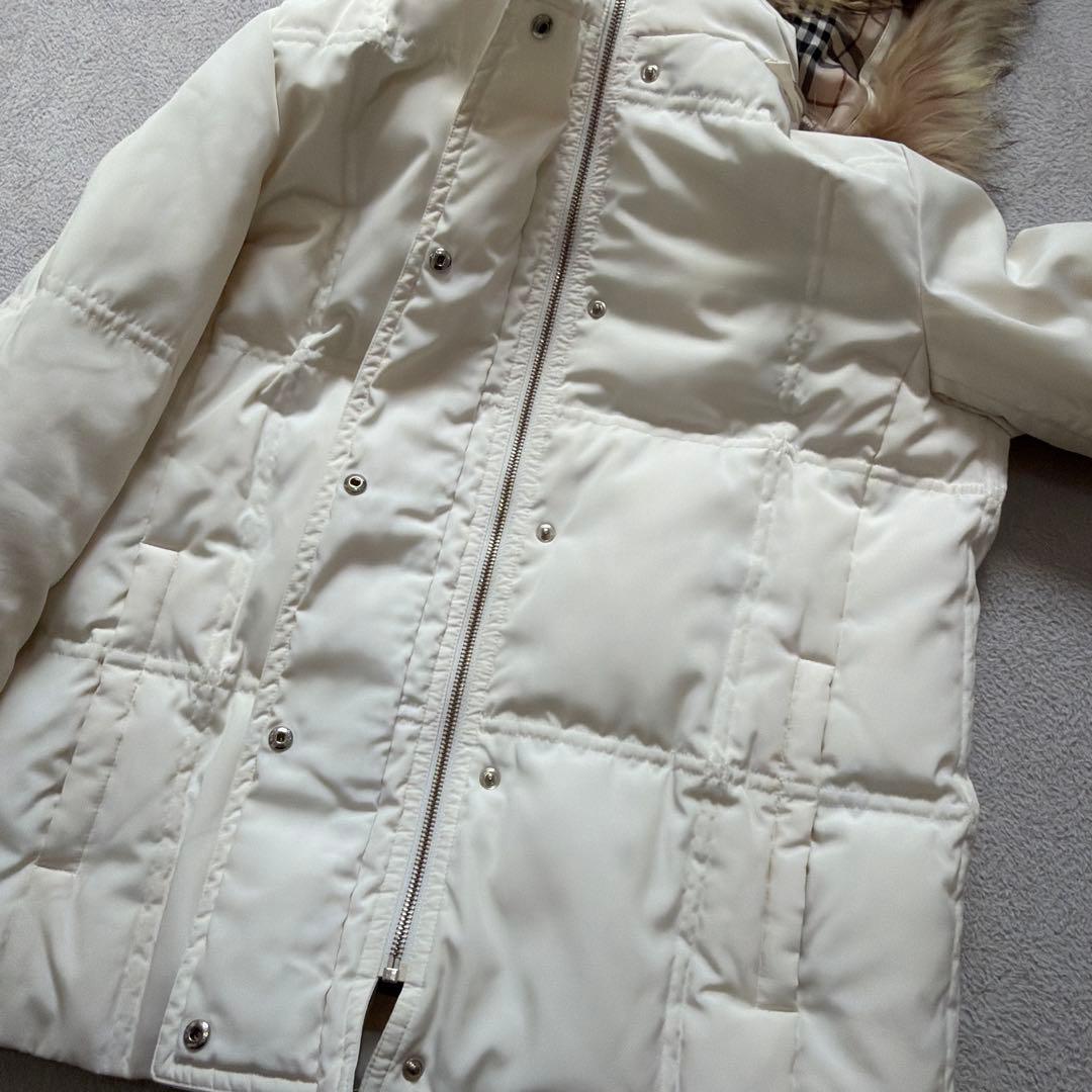 【BURBERRY】 ダウン フェザー ジャケット コート 40 白 ファー