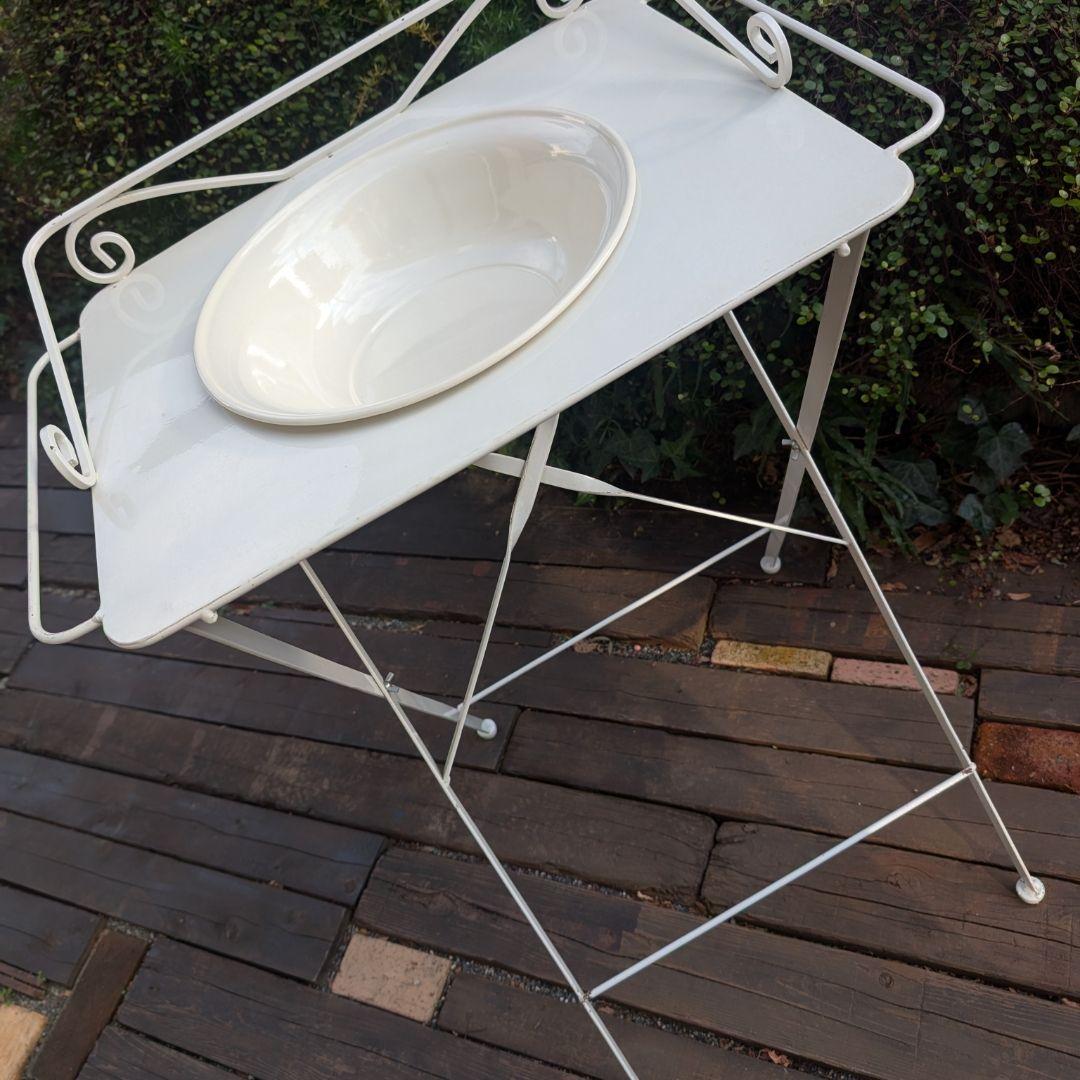 ウォッシュスタンド　アンティーク　レトロ　洗面台 折り畳み　ボウル・蓋付き　白