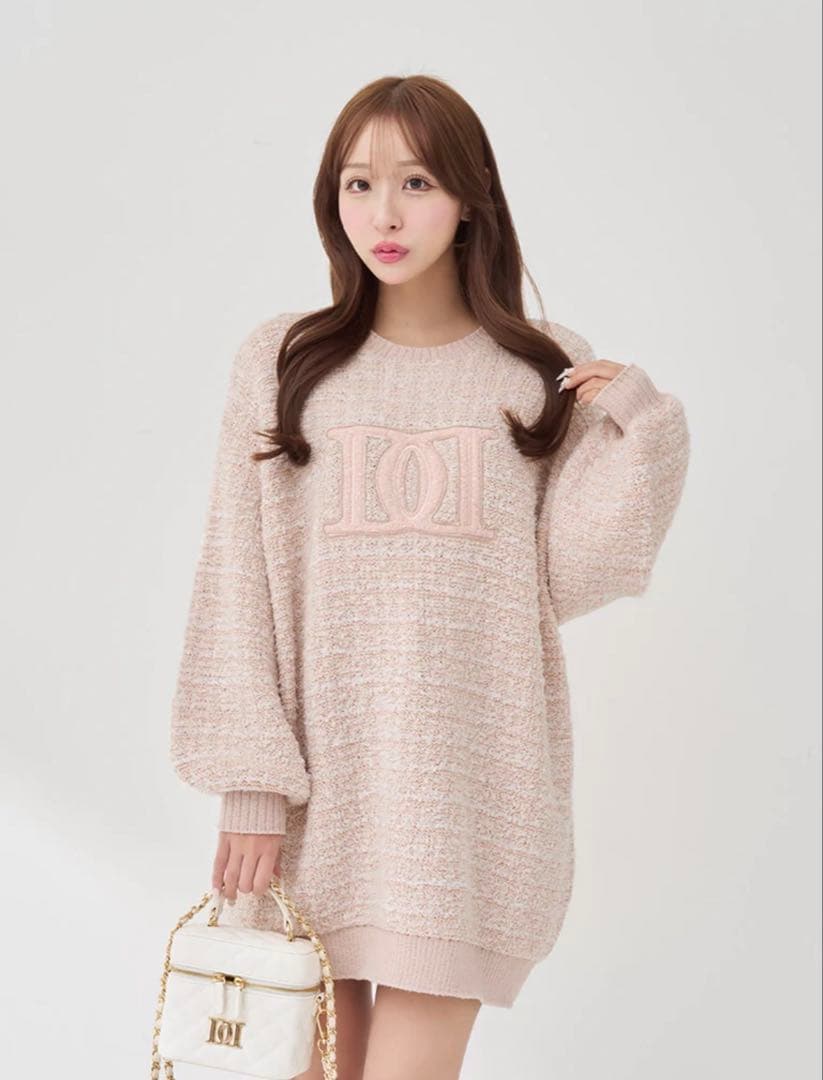 ダーリッチDDロゴツイードニットプルオーバーピンクUSED