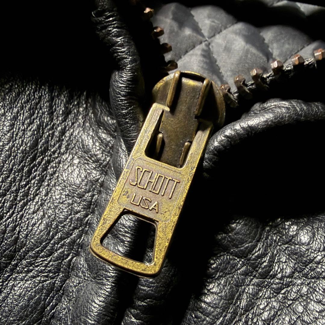 米国製■schott カーコート　レザージャケット　本革　襟ボア　ブラック　44