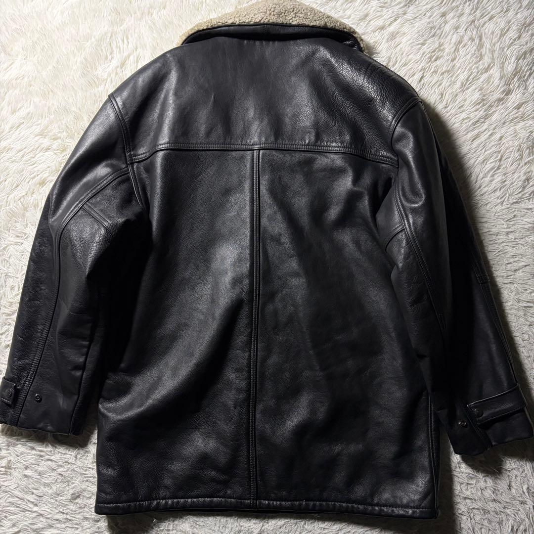 米国製■schott カーコート　レザージャケット　本革　襟ボア　ブラック　44