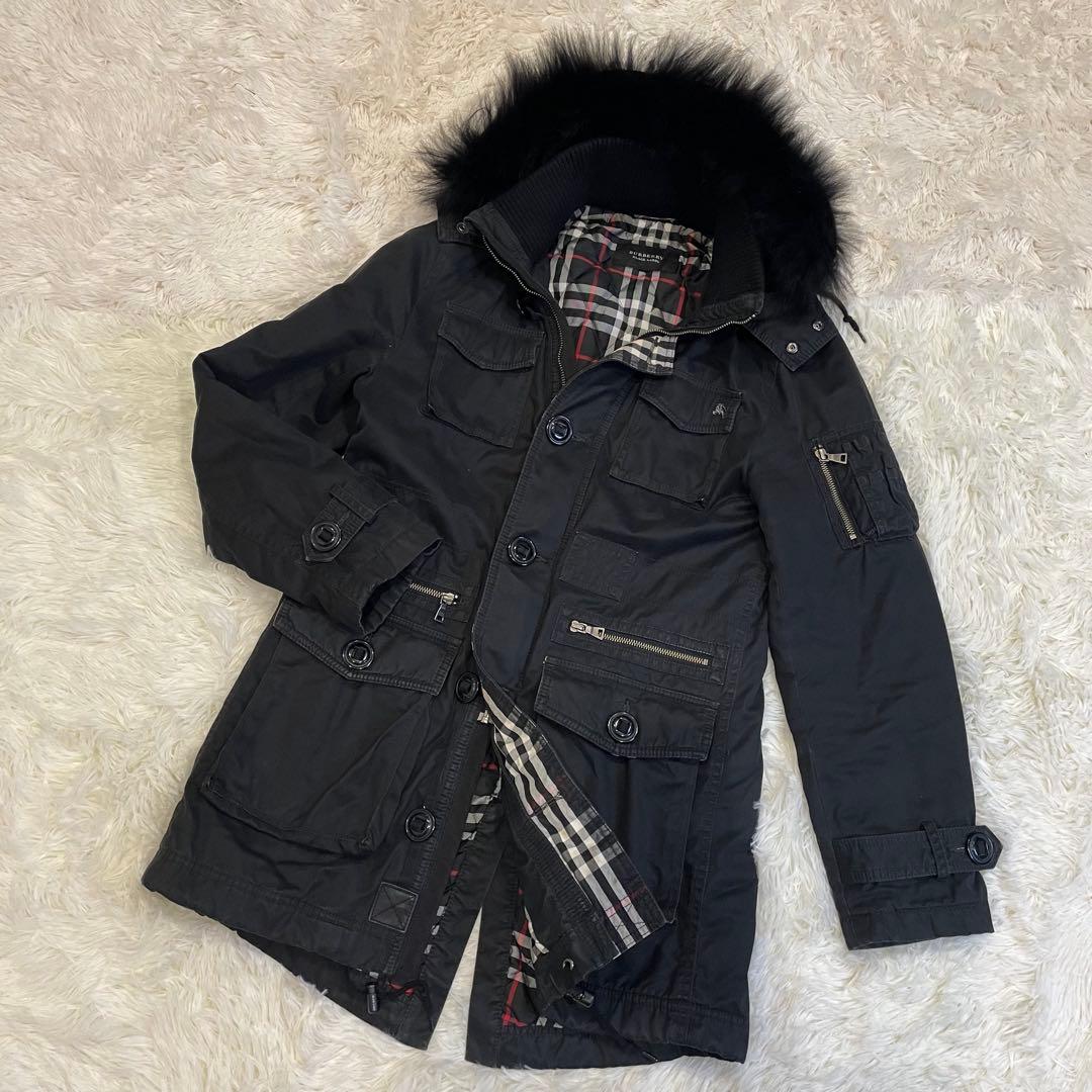 BURBERRY ブラックレーベル モッズコート たぬきファー ブラック