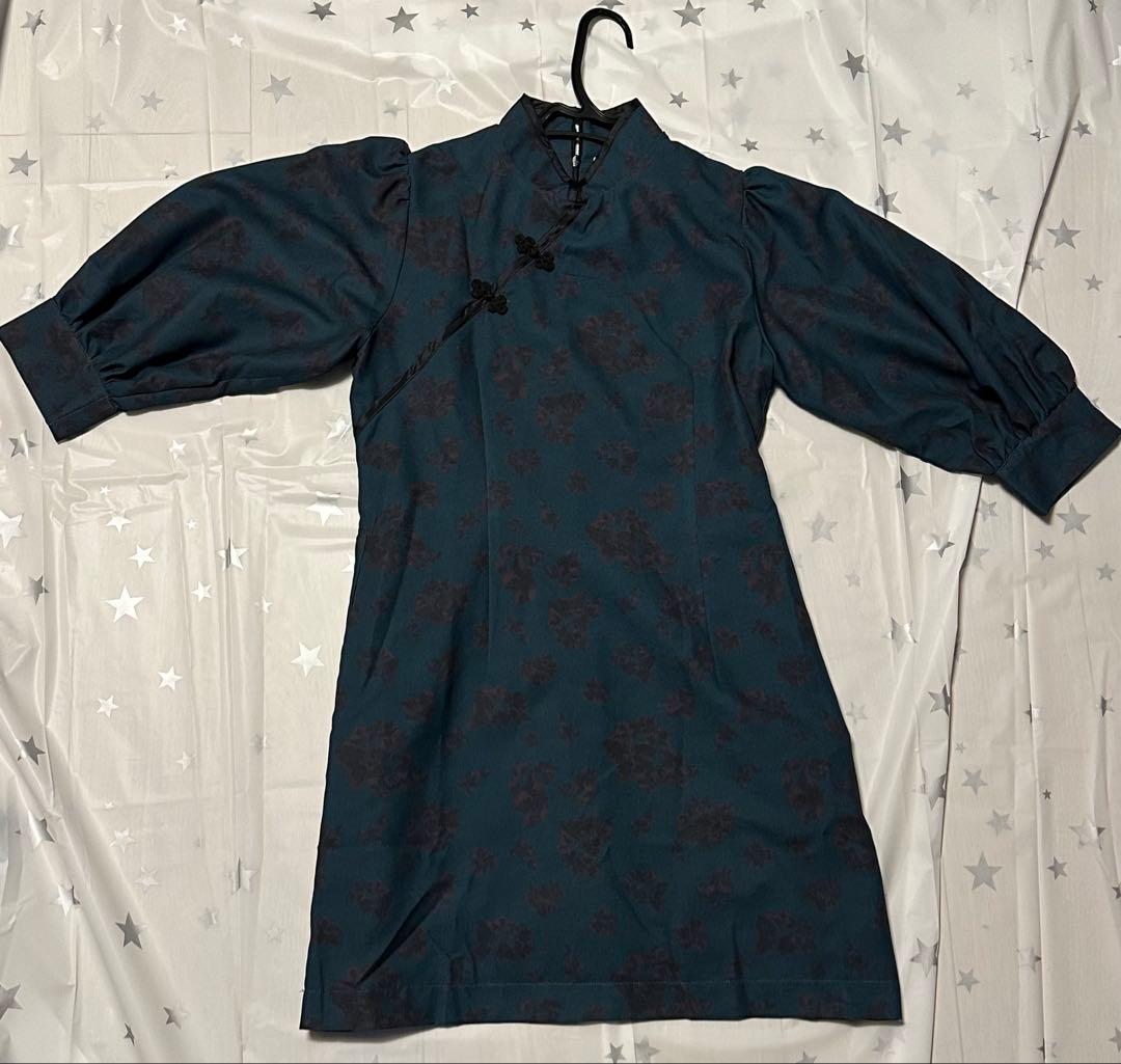 yarden ワンピース Leaf pattern china ダークグリーン