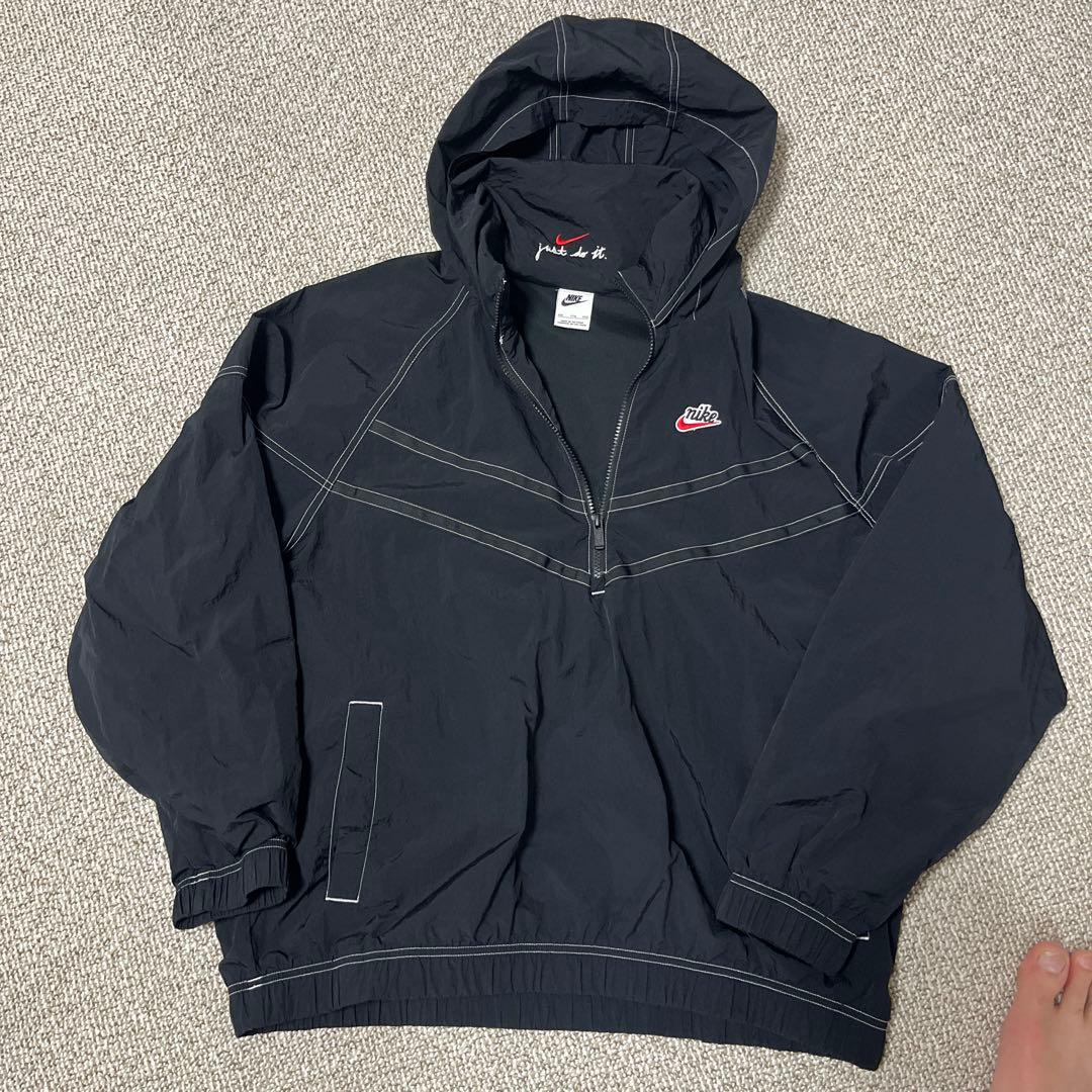 希少】NIKE ナイロンアノラック M Old style 刺繍ロゴ XXL 黒