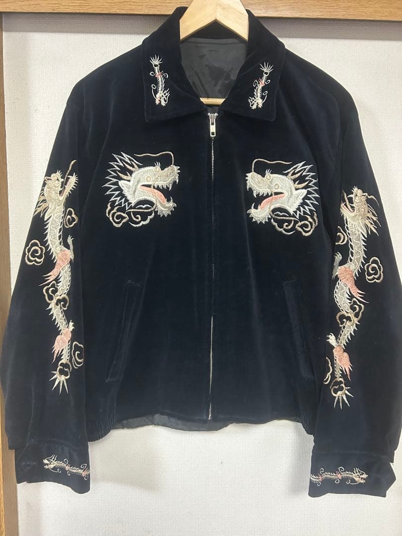 VINTAGE 別珍　ブラック　ドラゴンヘッドスカジャン