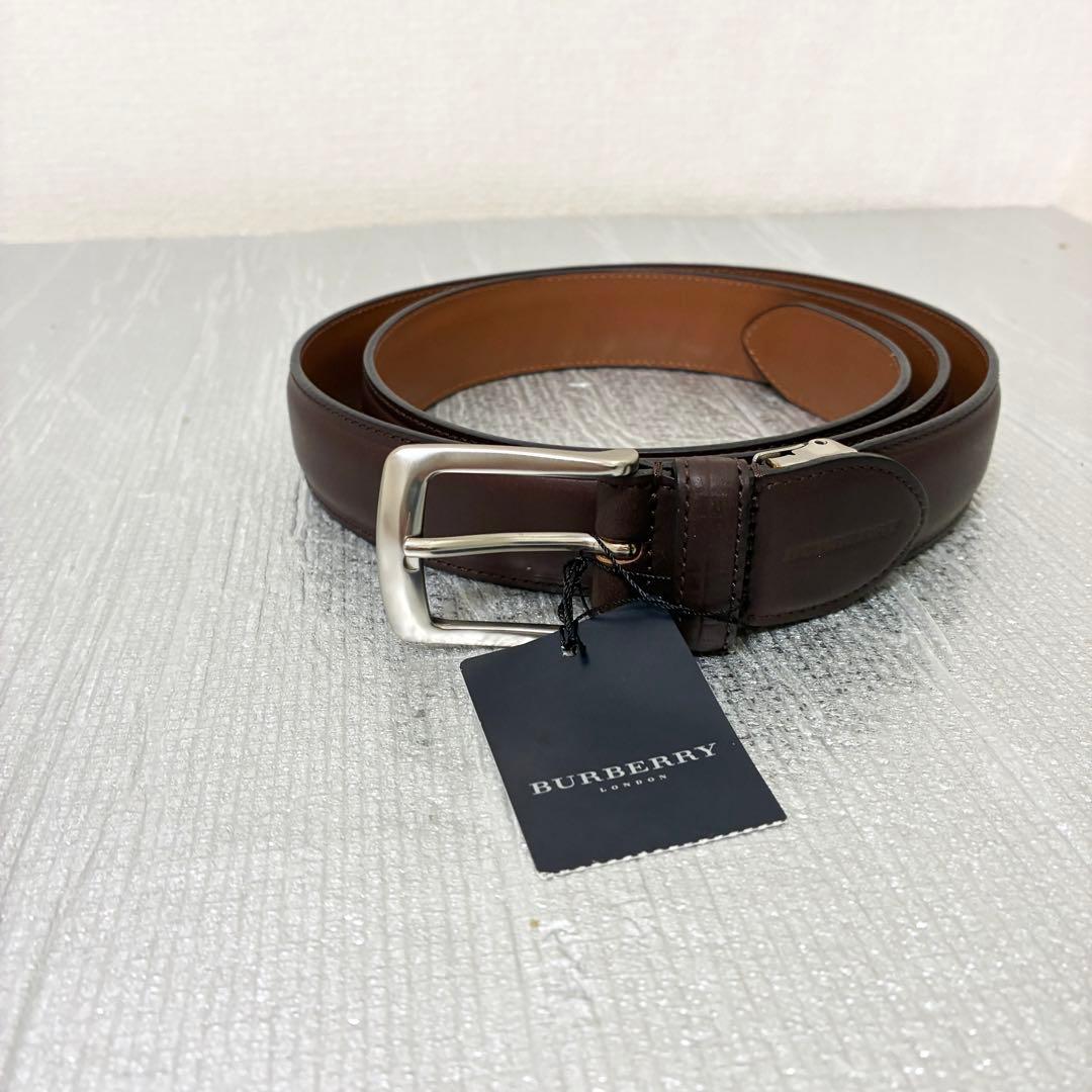 極美品　BURBERRY レザーベルト　ダークブラウン×シルバー金具　牛革