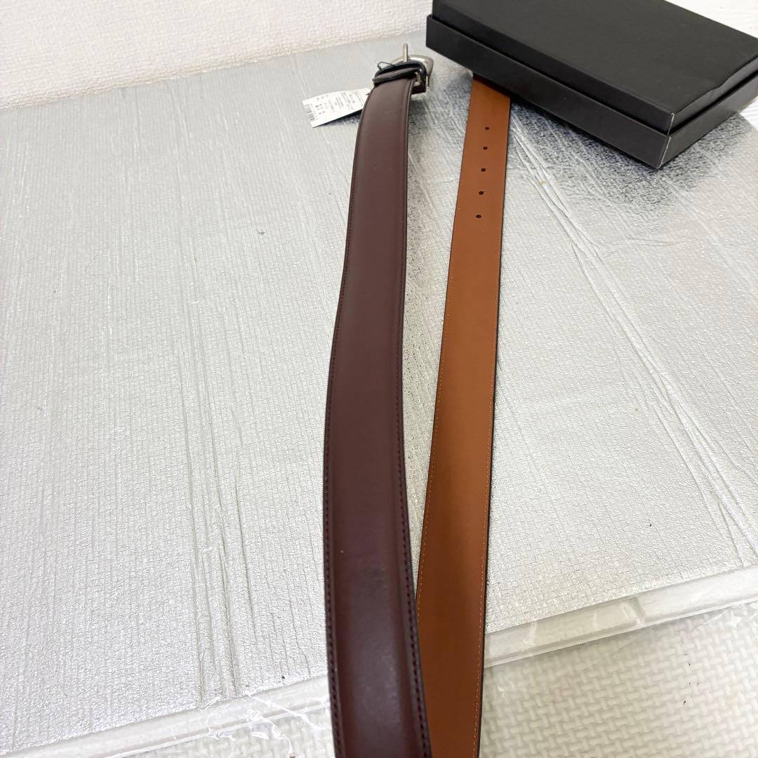 極美品　BURBERRY レザーベルト　ダークブラウン×シルバー金具　牛革