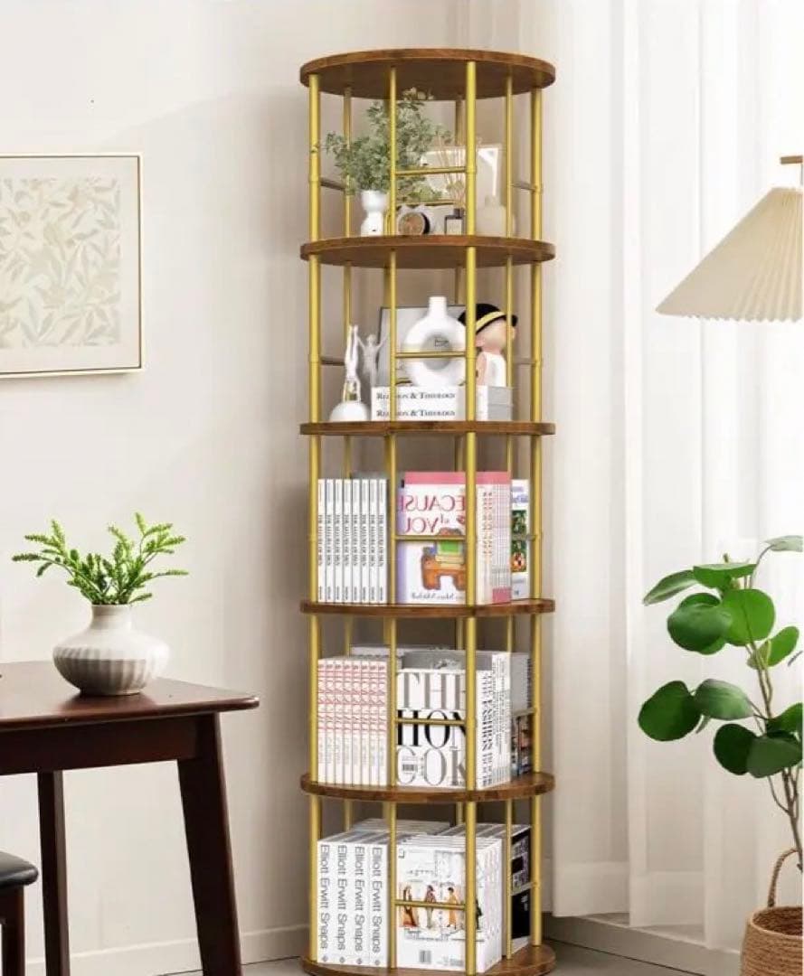 回転本棚 360度回転 木製 高さ135.5cm