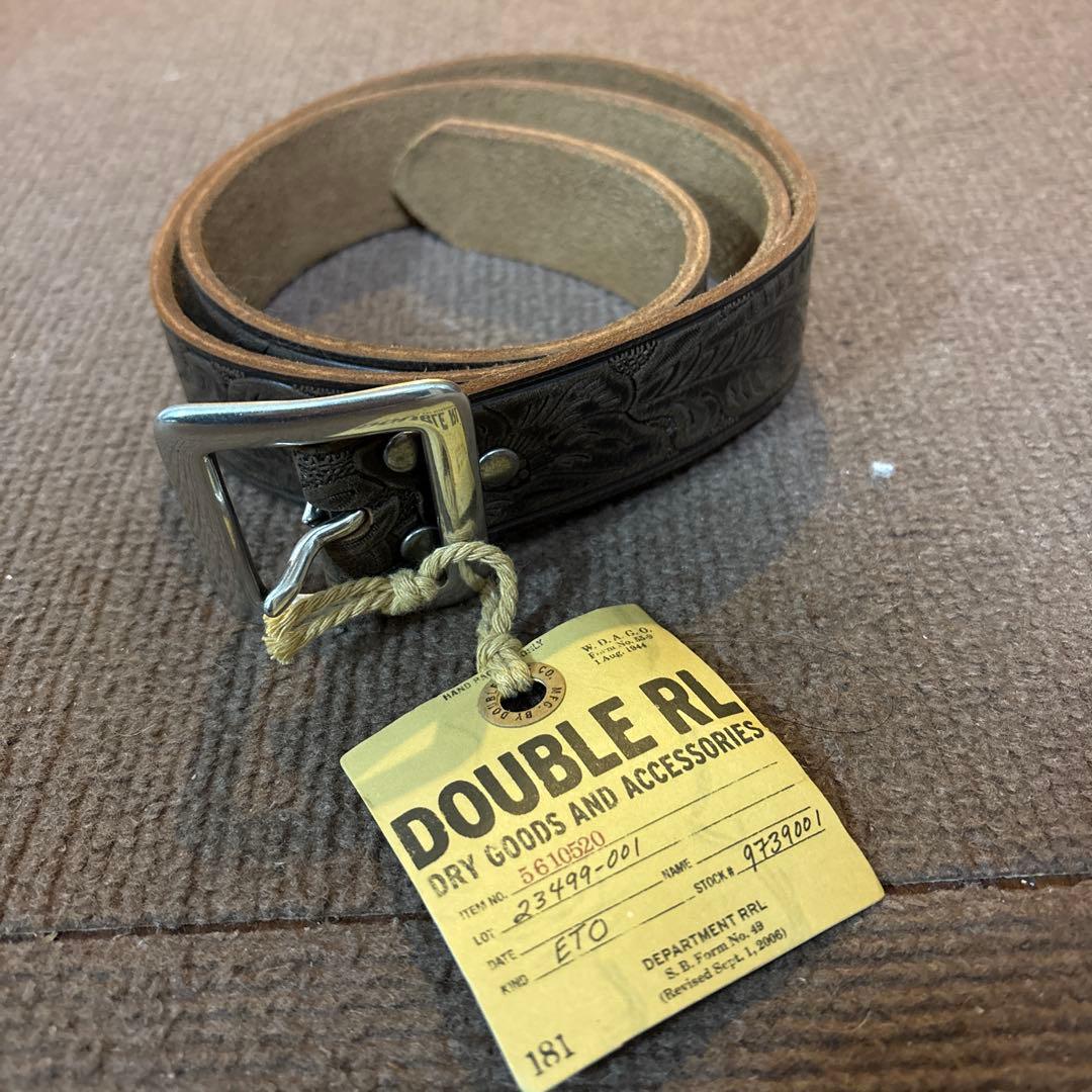 未使用 DOUBLE RL エンボス加工レザーベルト 32