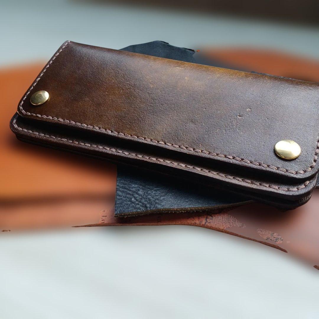 トラッカーウォレット　ロング　グラデーション染め　ダークイエロー～ブラウン