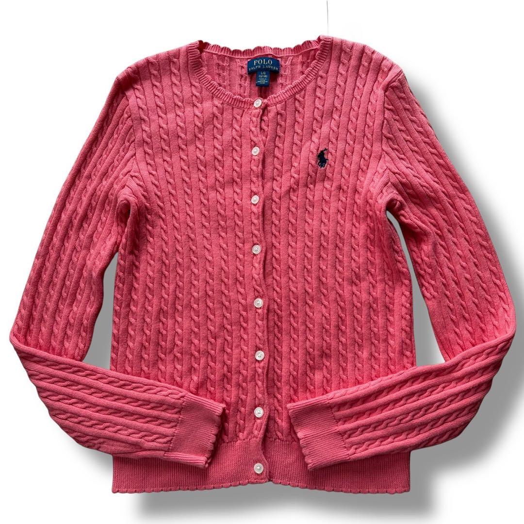 ポロラルフローレン ケーブルニット カーディガン S相当 ピンク