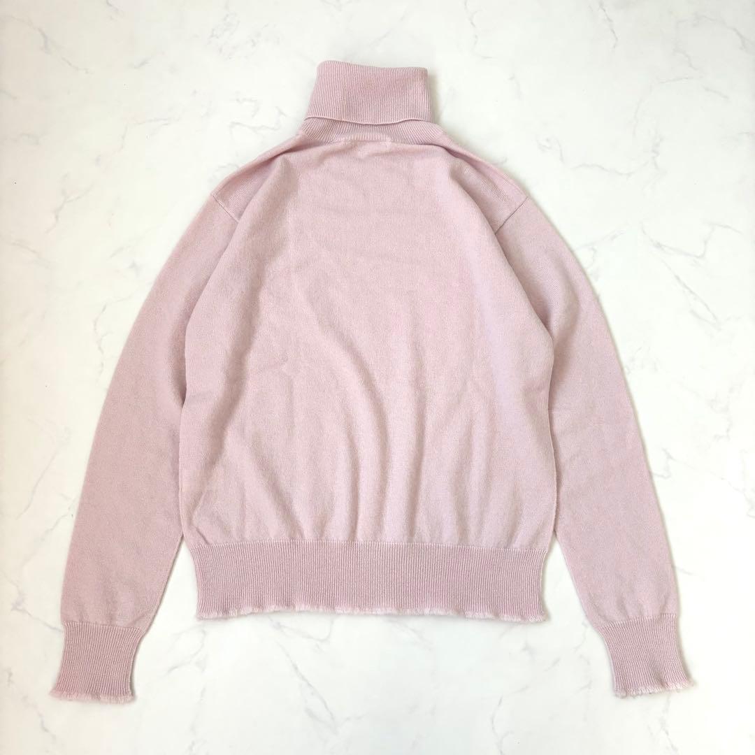 【美品】ブラミンク カシミヤ12Gフリンジ タートルネックロングスリーブ ピンク