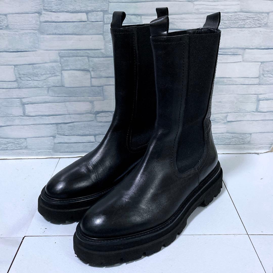 美品 パスクッチ イエナ別注 サイドゴアブーツ 36 本革 軽量 厚底 黒