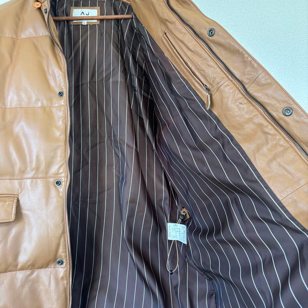 本革 レザーダウンジャケット 　ジャンパー　牛革　キャメル　LLサイズ