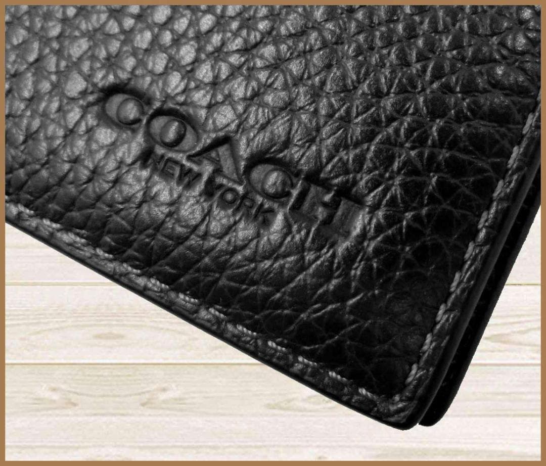 新品コーチCOACHブレストポケットウォレットペブルレザー札入れ黒長財布