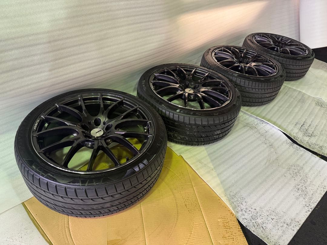 送料込み20インチ ブラック スポークホイールセット Rays ロックナット付き