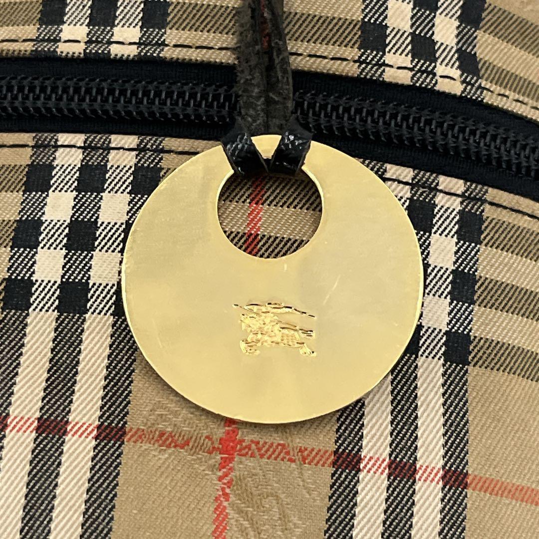 良品　バーバリー　ノバチェック　バニティバッグ　ハンドバッグ　筒形　円形