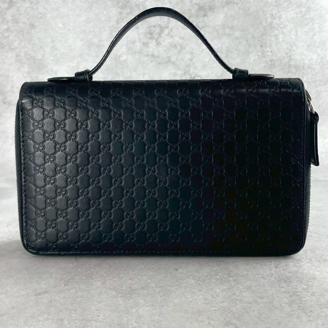 グッチ マイクロシマ オーガナイザー ダブルファスナー レザー ブラック