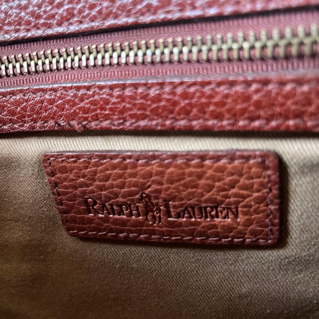 ポロラルフローレン ミニボストンバッグ　ハンドバッグ レザー シボ革 ブラウン