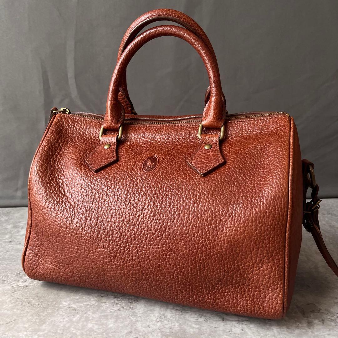 ポロラルフローレン ミニボストンバッグ　ハンドバッグ レザー シボ革 ブラウン