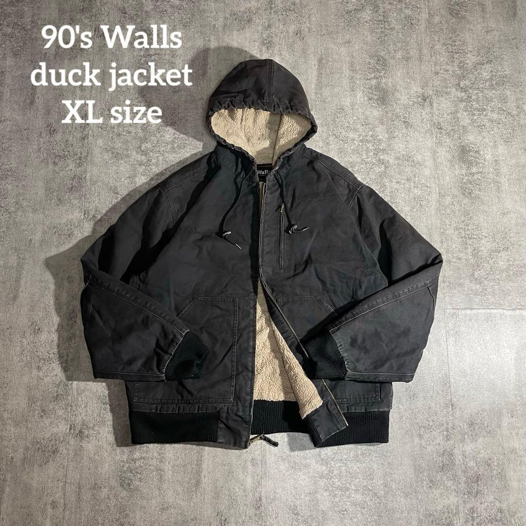 90'sWallsウォールズ ダック地アクティブジャケット裏地ボア黒フェードXL