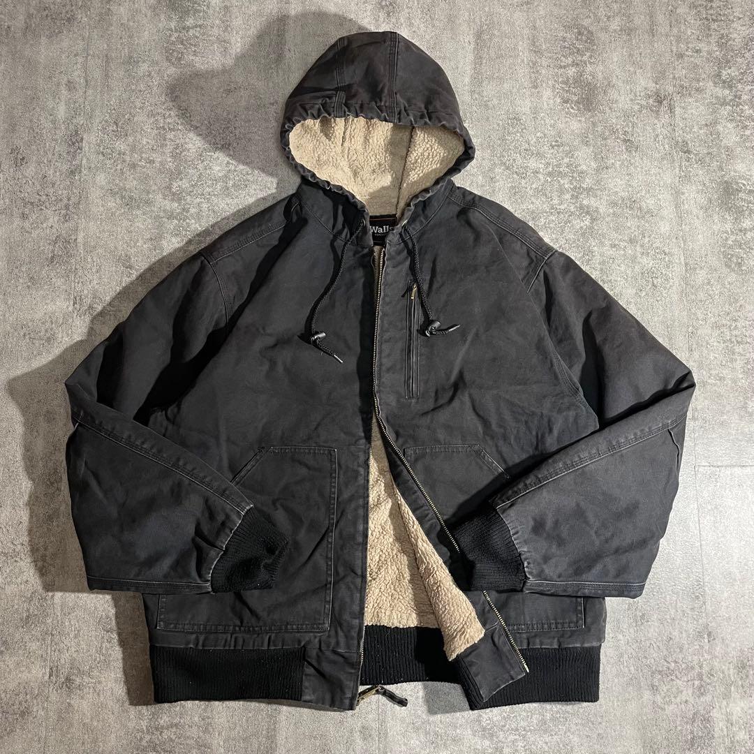 90'sWallsウォールズ ダック地アクティブジャケット裏地ボア黒フェードXL