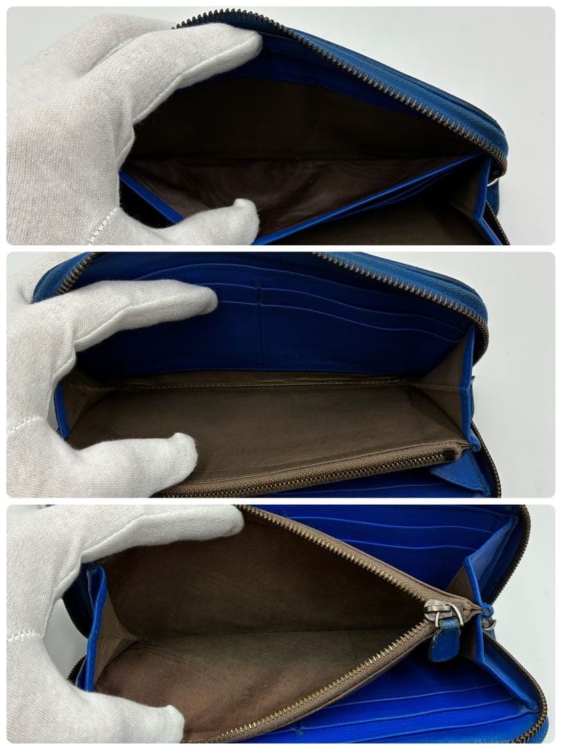 ボッテガヴェネタ　長財布　イントレチャート　ラウンドファスナー　青　パイソン