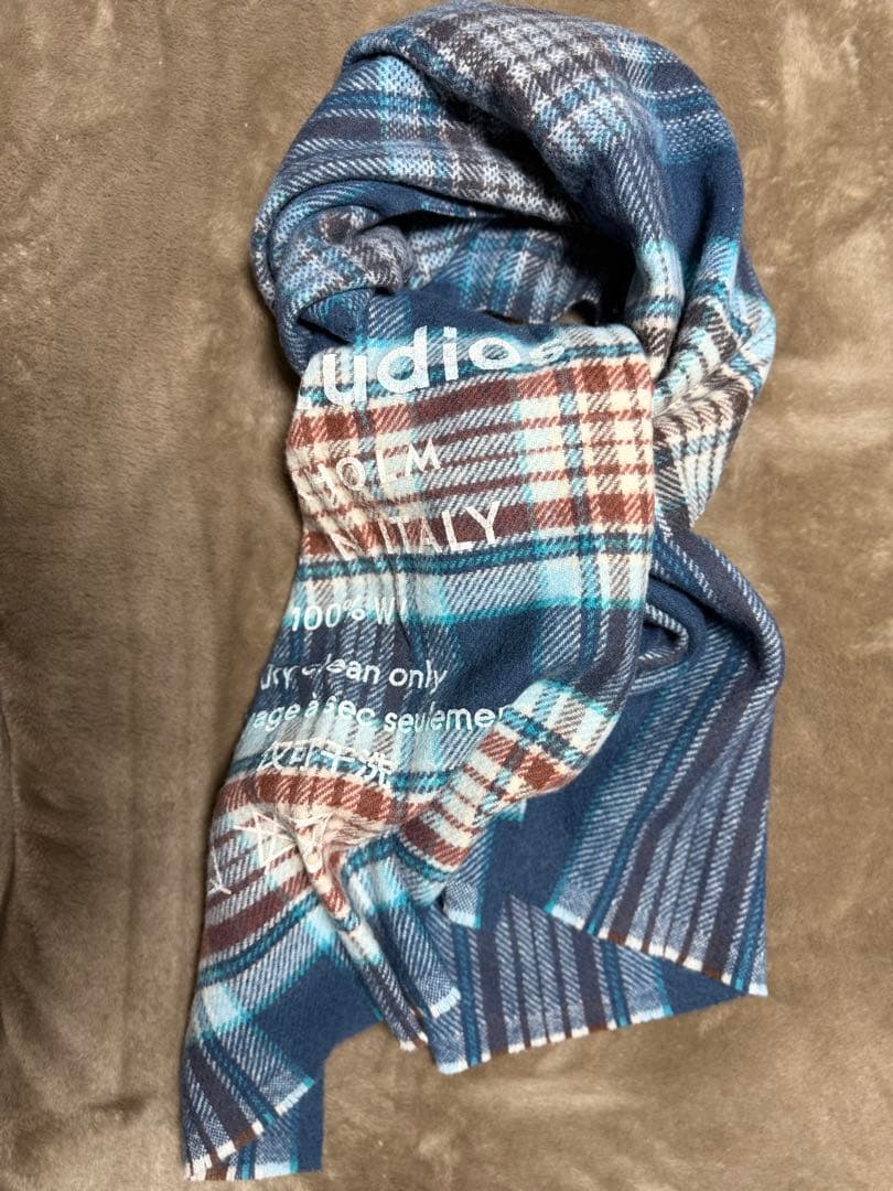美品 Acne Studios 大判 ウール マフラー チェック ブルー