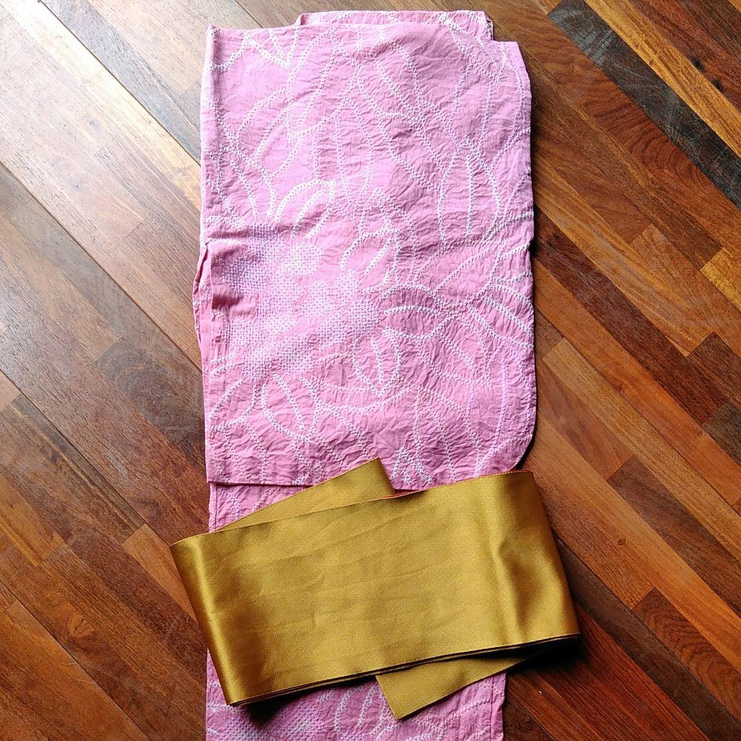 有松絞り浴衣　ピンク　希望で帯付けます！