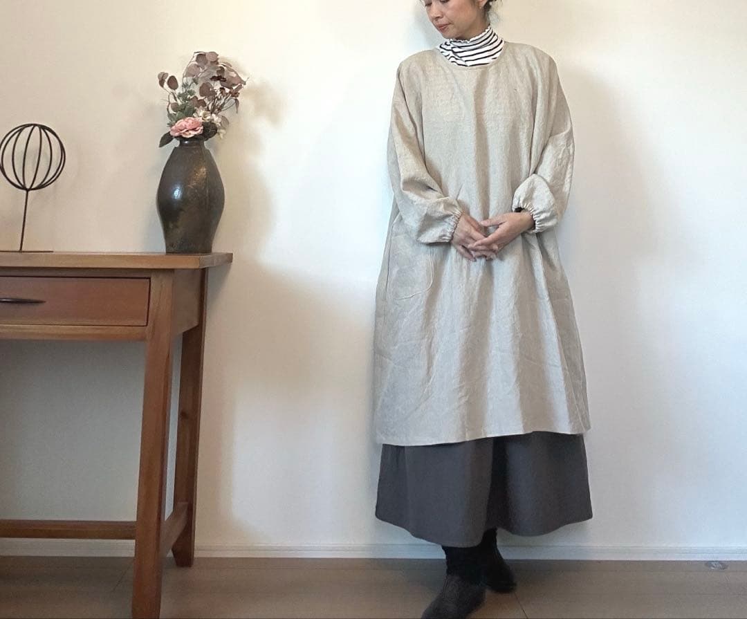 国産リネン100% おしゃれな割烹着　服作り40年の田舎町仕立屋