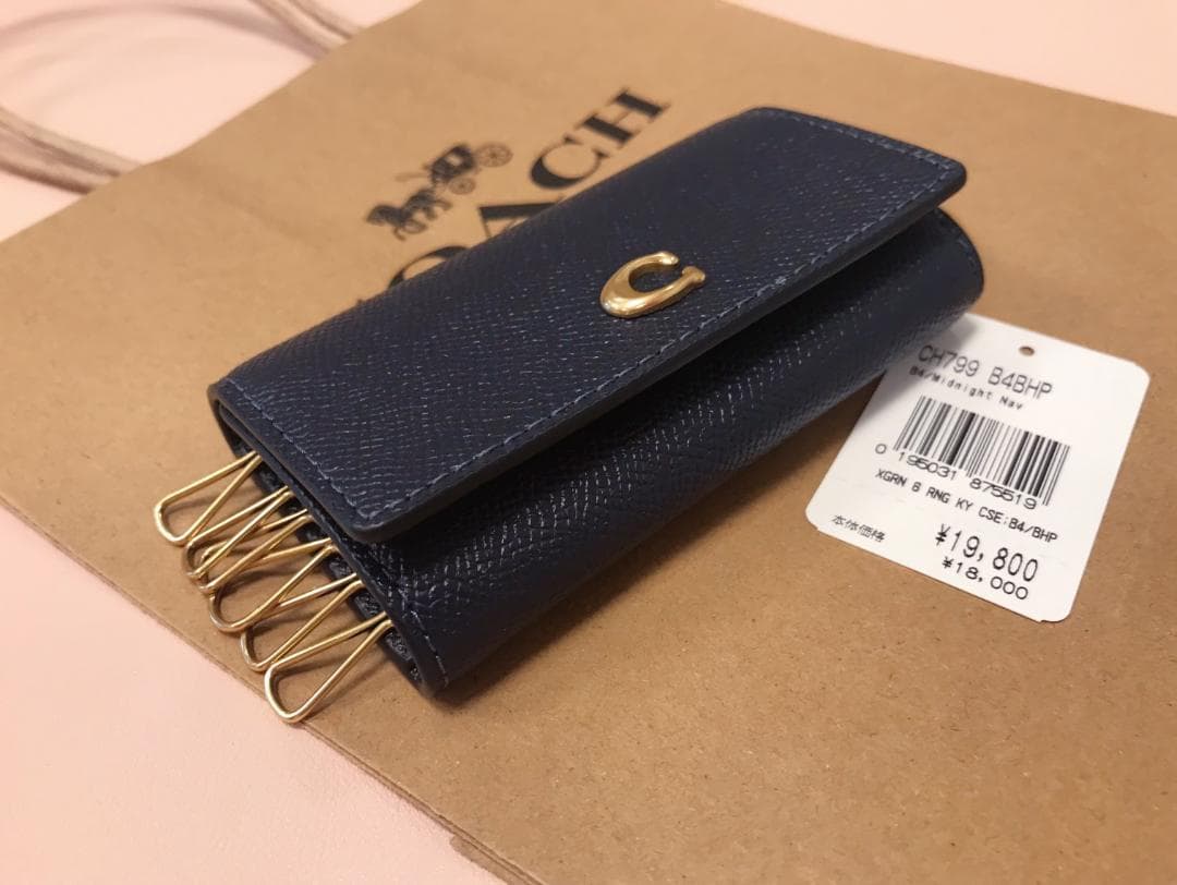 新品 COACH 6 リング キー ケース ネイビー