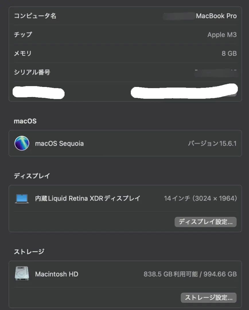 Apple MacBook Pro M3 1TB 14インチ