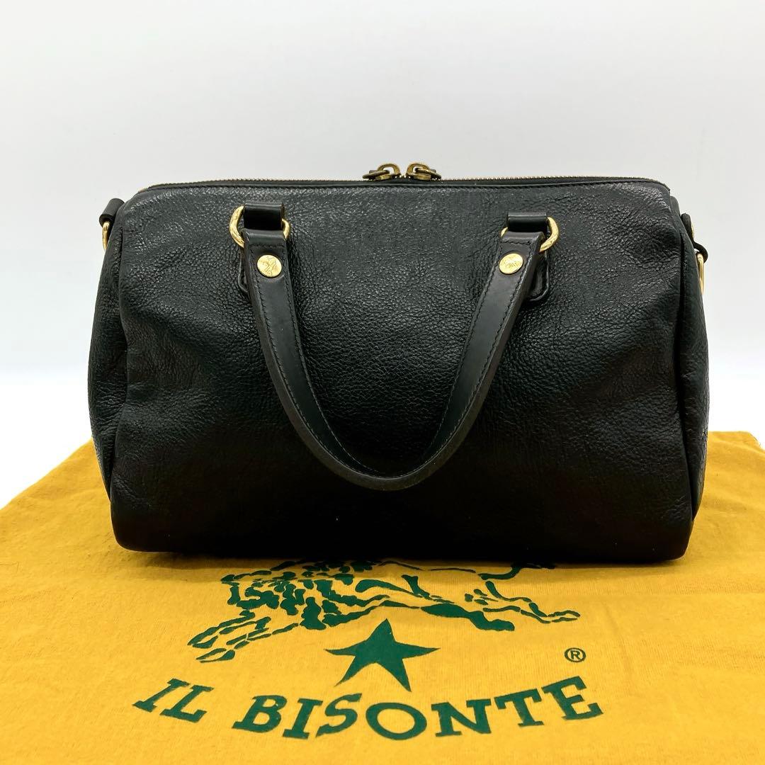 【IL BISONTE】2wayバッグ　ミニボストンバッグ　レザー　ブラック