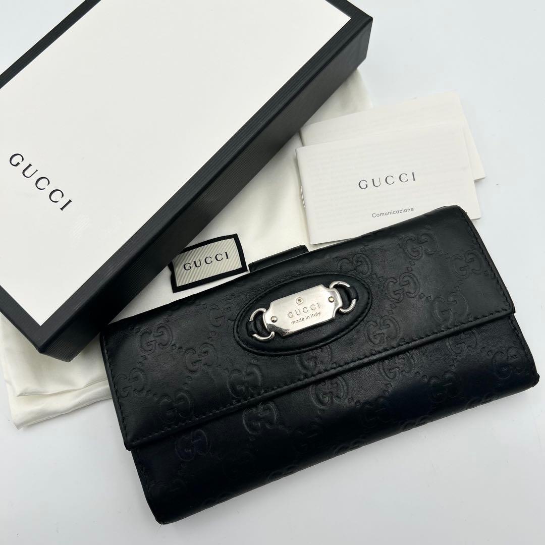 箱付✨ グッチ 長財布 シマ GG レザー ブラック メタルロゴ GUCCI