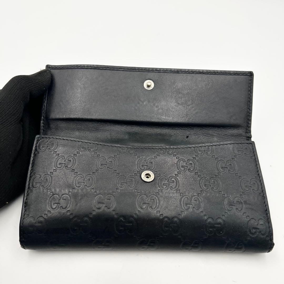 箱付✨ グッチ 長財布 シマ GG レザー ブラック メタルロゴ GUCCI