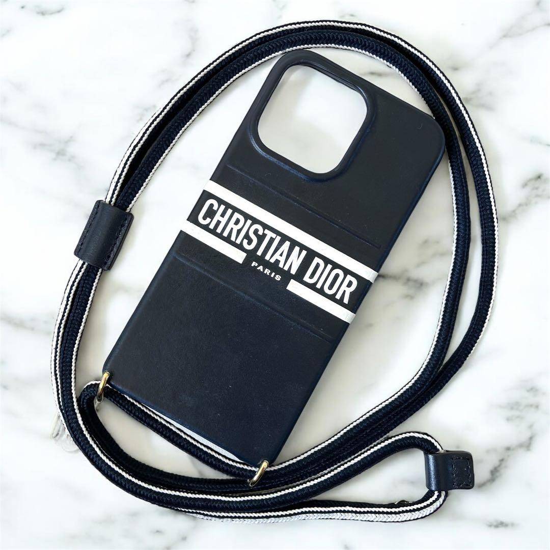 クリスチャンディオール iPhone13Pro ケース ストラップ付 ネイビー